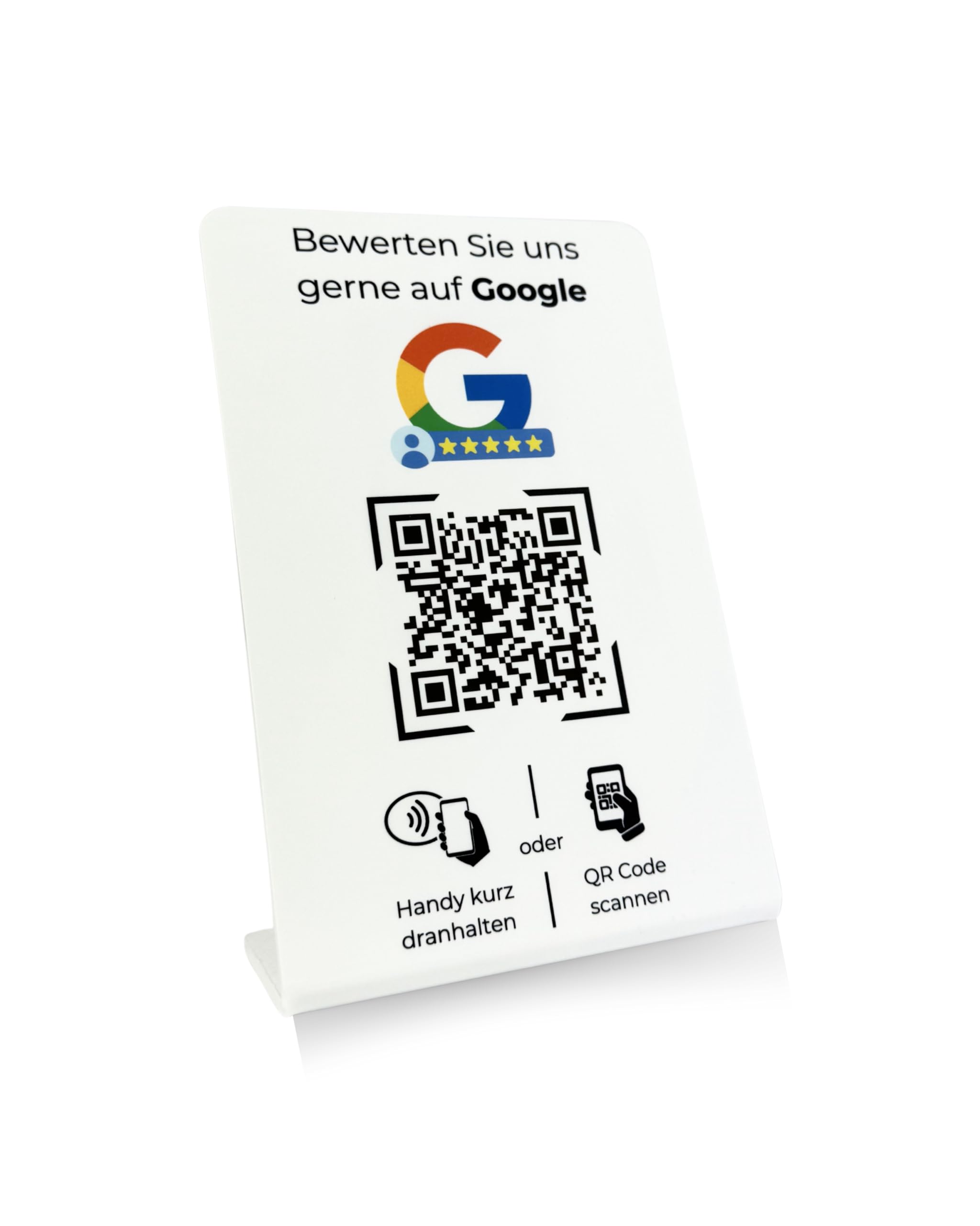 Aufsteller Schild für Google Bewertungen mit QR-Code NFC 16,5 x 10,5 cm weiß
