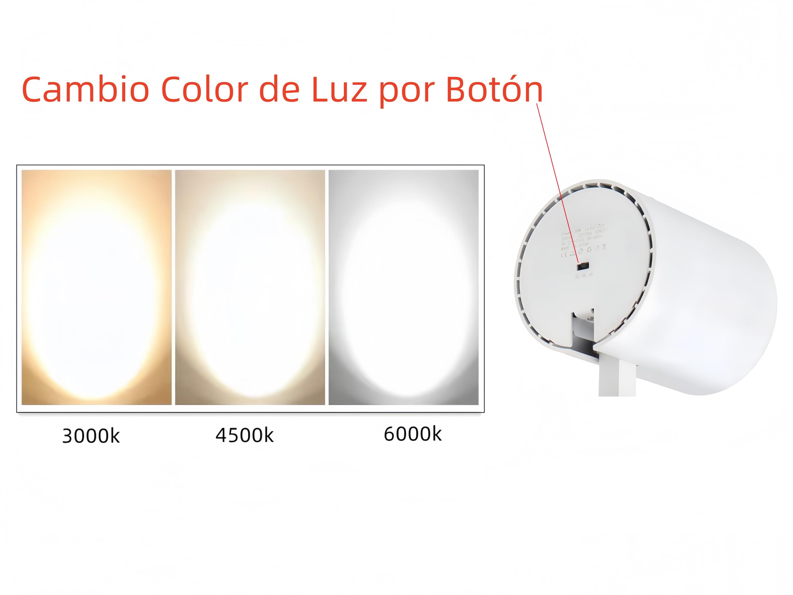 ONSSI® Foco LED 30W Para Carril Trifásico de 4 Hilos COB Led,(CCT Cambio en Blanco Frío-Neutro-Cálido) Focos Led de Techo para Comercial No Flicker (Blanco, 30W)