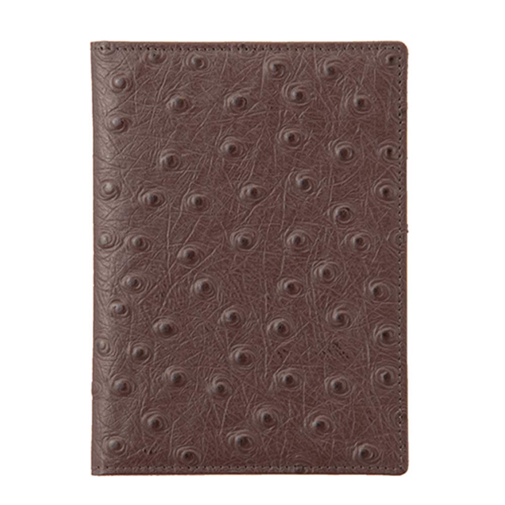OROM PASSPORT HOLDER ostrich pattern leather travel wallet for men and women RFID blocking (brown)