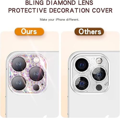 Miniatura 4 de Cavdycidy Protector de lente de cámara con diamantes brillantes para iPhone 12 Pro Max, cubierta de cámara de gemas con purpurina metálica,