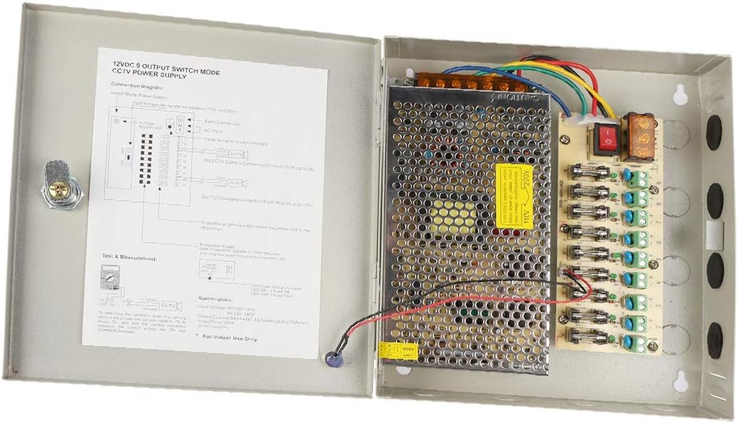 New Lon0167 DC 12V 15A 180W 9 Channel Port Output CCTV Distributed Power Supply Box Key Lock for Security Camera(DC 12V 15A 180W 9-Kanal-Ausgang CCTV Distributed Power Supply Box Key Lock für Überwach