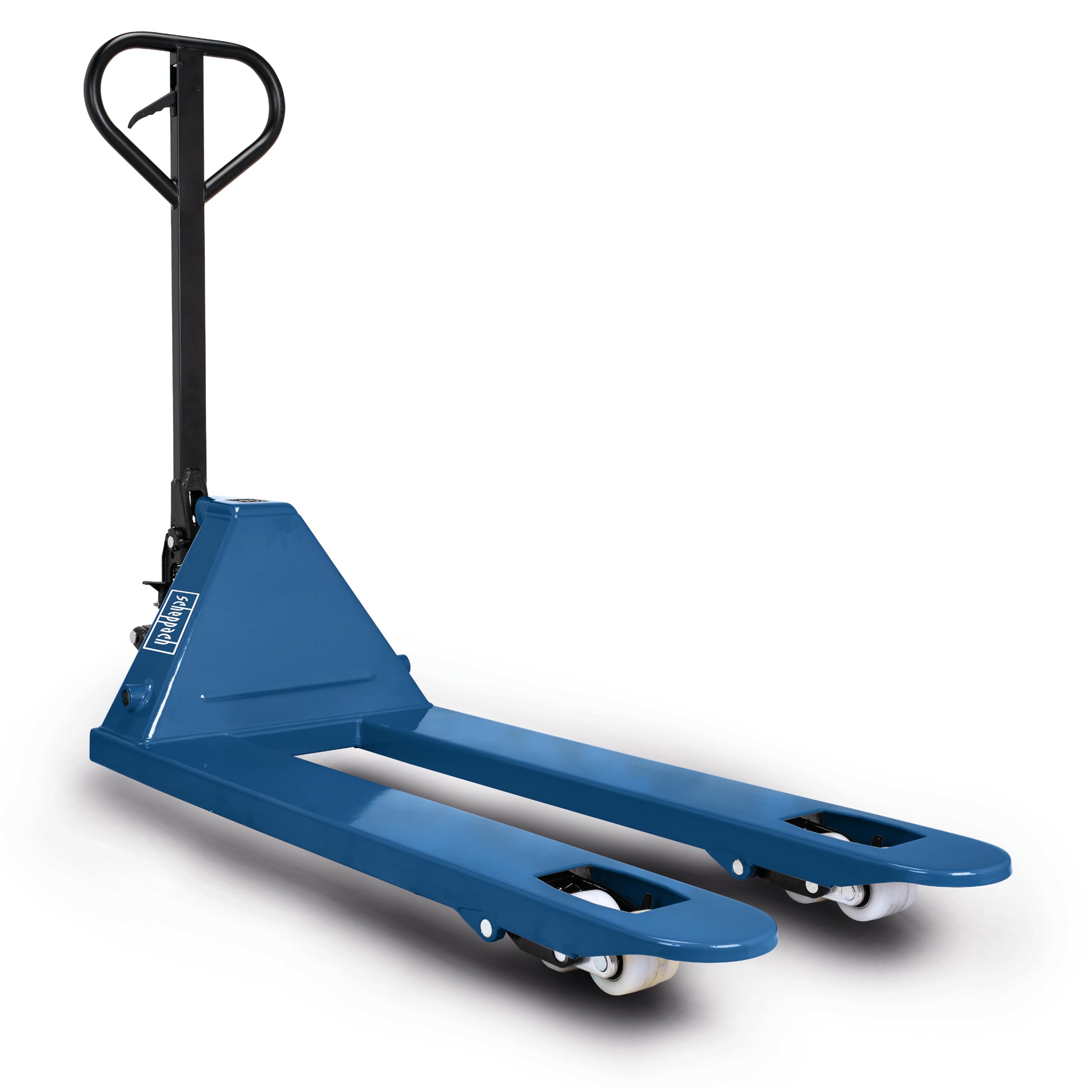 Scheppach Transpalette HW2500 | 2,5 t / 2500 kg capacité de Charge | Construction en Acier & Commande hydraulique sans Entretien | Roues Ø80mm | Volants Ø180mm | Idéal pour europalettes