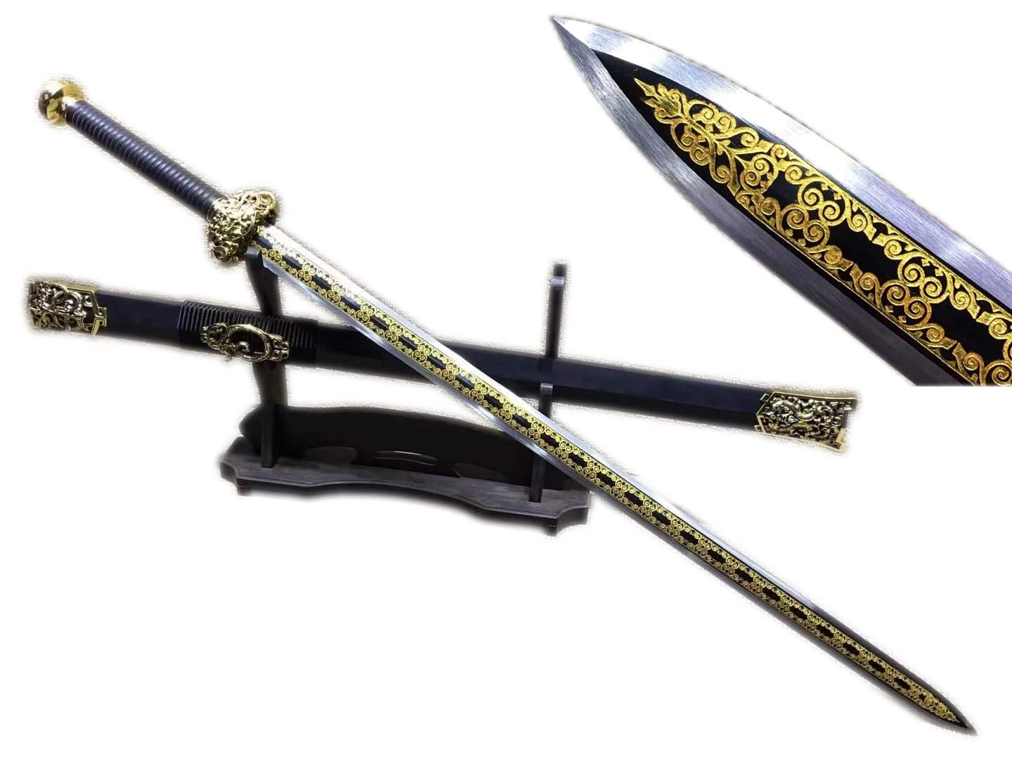Jian Sword,Handmade,High Carbon Steel Blade,Black Wood,Alloy Fitting,Heat Tempered