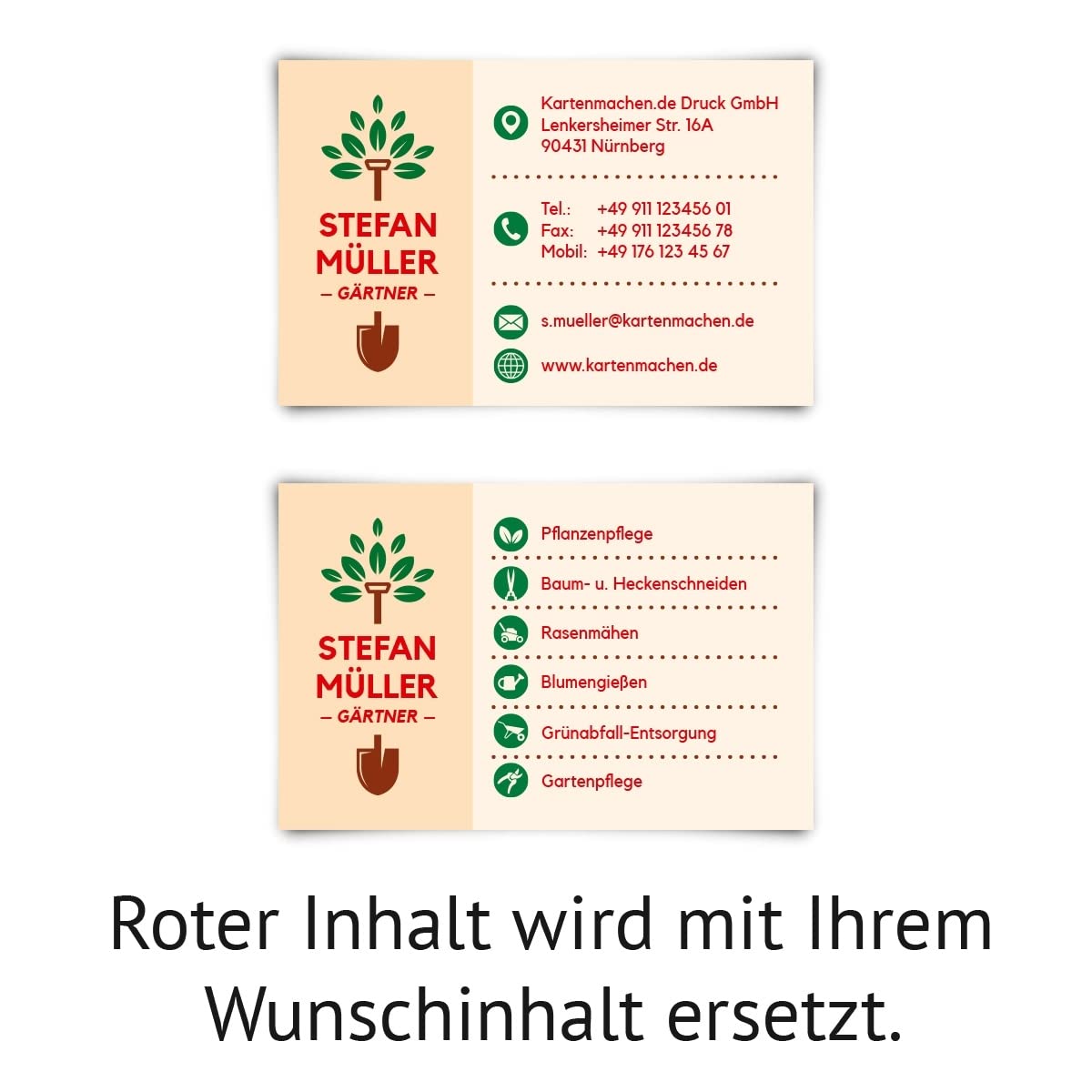 800 x Visitenkarten individuell mit Ihrem Text 300g/qm Papier 85 x 55 mm - Gärtner
