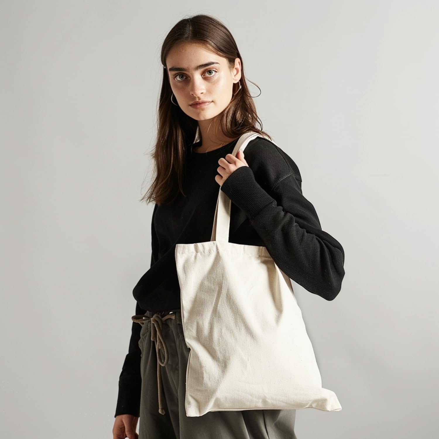 Borsa in cotone – in materiale ecologico – con manici lunghi – da stampare e dipingere – Certificazione Oeko-Tex – Borsa per la spesa – Borsa in tessuto – Borsa per il trasporto – per