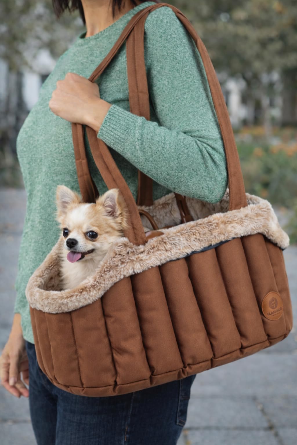 Flamingo Transportín Gato – Perro – Tuke marrón – 41 x 28 x 30 cm – poliéster con relleno de espuma – forro lavable – correa de seguridad