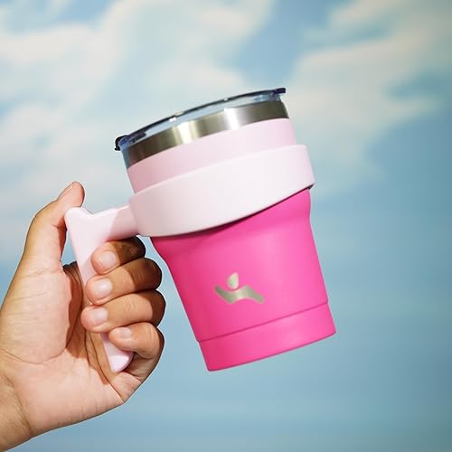 Miniatura 5 de Vaso de 10 onzas con asa y 2 pajillas, 2 tapas, botella de agua aislada de acero inoxidable al vacío, taza reutilizable para viaje, Sakura