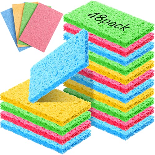 Image of Zhengmy 48 Pieces Sponges Bulk Sponges Kitchen Compressed Sponge Natural Dish Sponge Compressed Wood Pulp Cleaning Without Scratching for Kitchen Bathroom, 3.9 x 2.4 x 0.12 Inch (Multicolor)