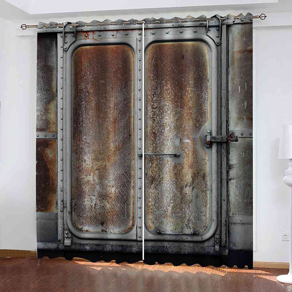 Rideau occultant haut de gamme en polyester effet ancienne porte de fer vintage salon
