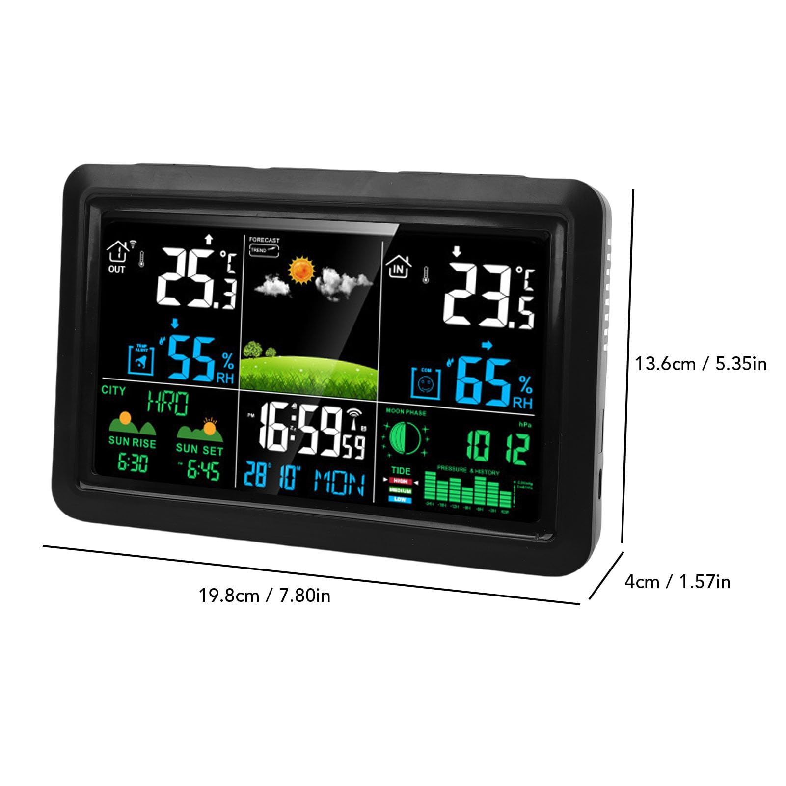 Stazione Meteorologica Wireless per Interni Esterni, Termometro Digitale con Display a Colori con Orologio Atomico, Previsioni Meteo, Monitoraggio dell'umidità della (Spina europea 220 V)
