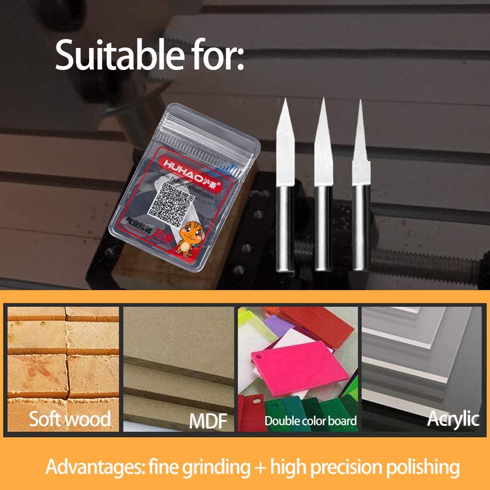 HUHAO Spiral Engraving CNC Router Bits | 10 Pack, 2 Flute Up-Cut, 30 Degree, 0.1mm Tip, 1/8" Shank For Pyramid Carving - View #4