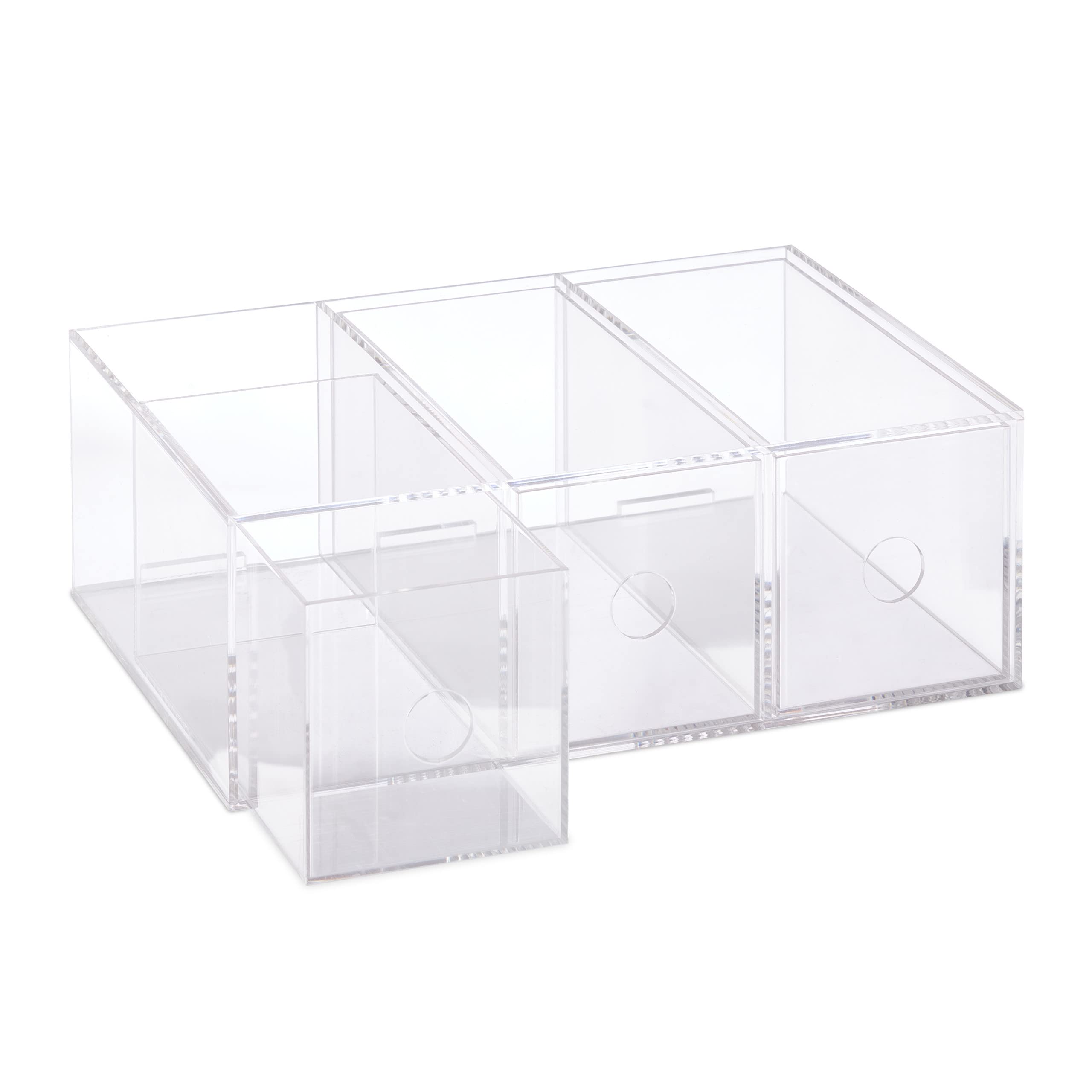 Relaxdays Caja Té, Acrílica, 3 Cajones, 9 x 26 x 18 cm, Cajita Organizadora Bolsas Infusiones, Cosméticos, Transparente