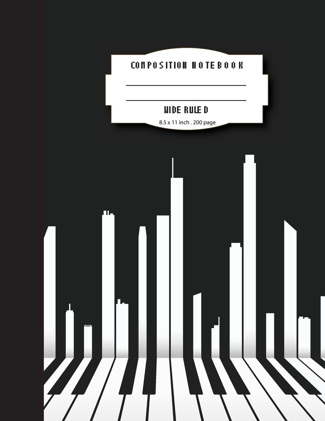 Composition notebook wide ruled 8.5 x 11 inch 200 page, Classic piano: Large composition book journal for school student/teacher/office