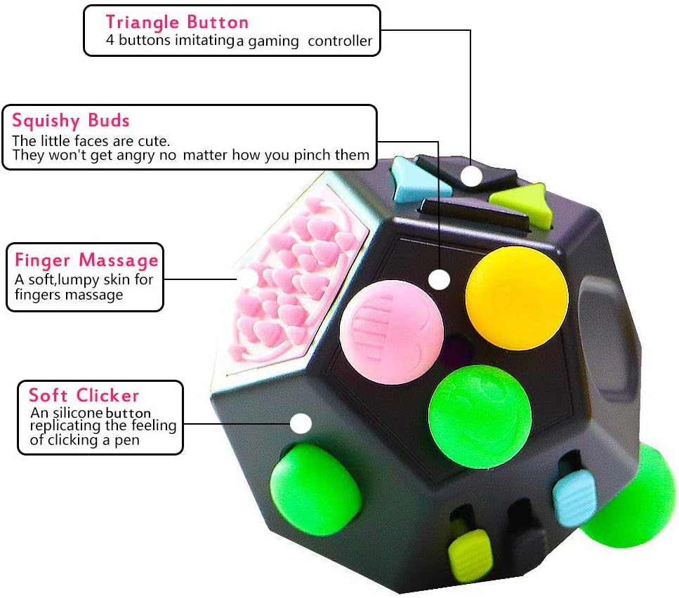 UOOEFUN Fidget Toys,Quality Dodecagon 12 Sided Cube Toys Relief Stress Anxiety and Depression Anti ADD, ADHD, OCD, Autism Boys Girls (Black & Mix Colors)
