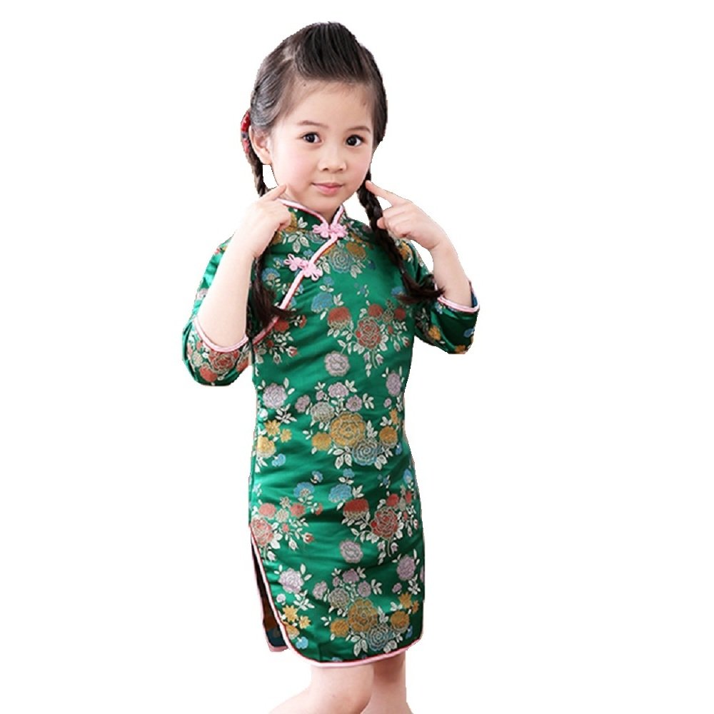 HooyiGirls Chinese Traditional Flower Qipao Cheongsam Medium Sleeve Dress