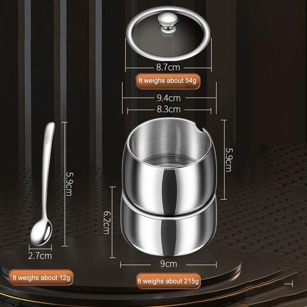 Gewürzbehälter aus Edelstahl 304 mit Glasdeckel, Löffel und Tablett, rostfreie Gewürzgläser für Zucker, Salz, Pfeffer, Küche, Aufbewahrung, Silber, 4 Stück