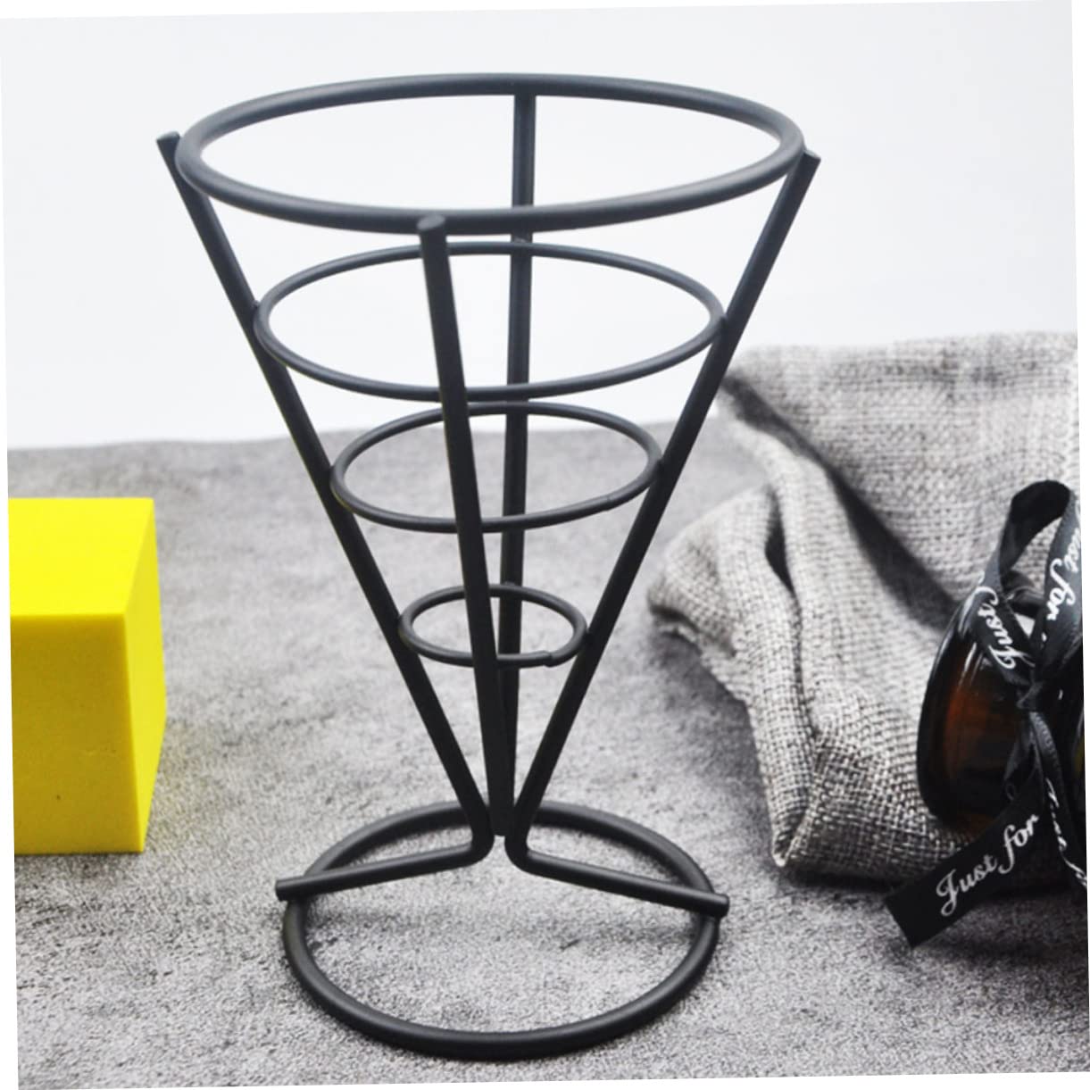 NAMOARLY 3pcs Cone Snack Holder Appetizer Display Stand Fries Foods Stand Holder Fried Chicken Stand Snack Stands Fried Snack Holder French Fries Snack Serving Basket Black Stainless Steel