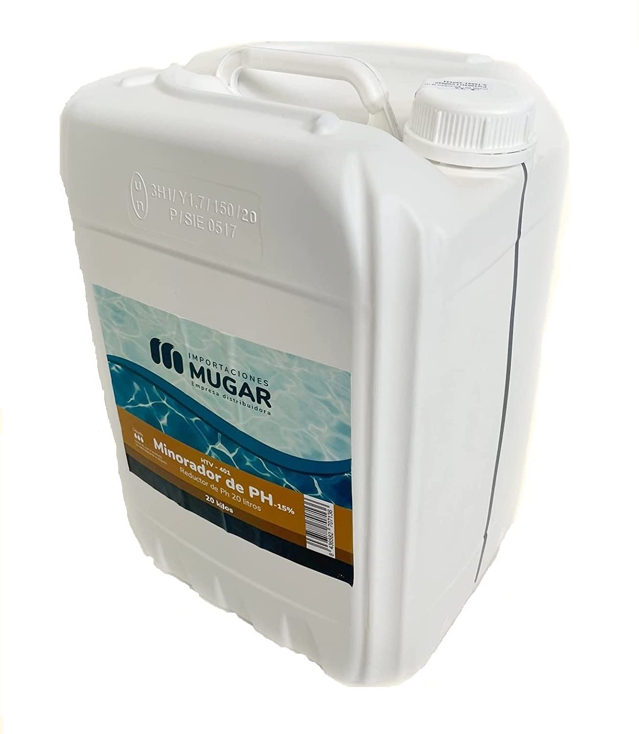 Mugar- 20 litros de Reductor de pH para Piscinas- Minorador de pH en Garrafas de 20 litros- Ácido Sulfúrico al 15% para Cloradores Salinos