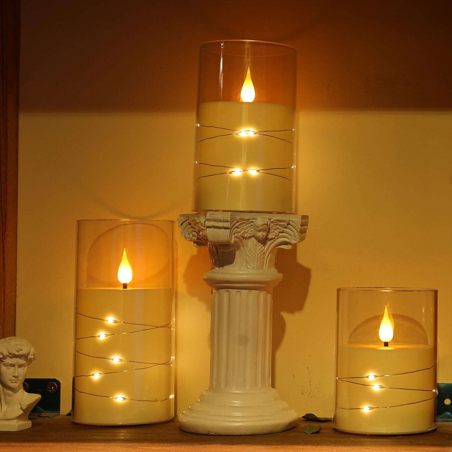 Candele LED senza fiamma con telecomando, luci da incasso a batteria, plexiglass indistruttibile, set da 3 pezzi