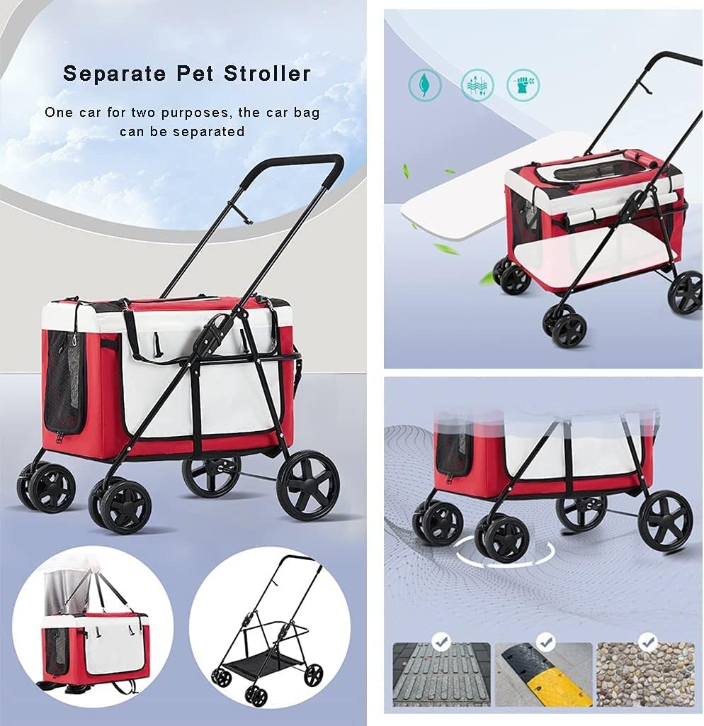 Passeggino per 2 cani di piccola taglia Gatti Cuccioli e gattini, passeggini per cani di piccola taglia Passeggino pieghevole Passeggino traspirante Passeggino per gatti, cani e altro(Beige)