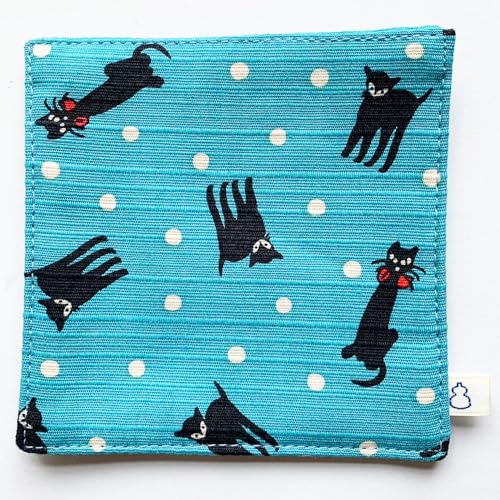 京佑 日本製 京都 コースター 約10×10cm 布 おしゃれ 吸水 綿 洗える 和風 夢二 黒ねこ