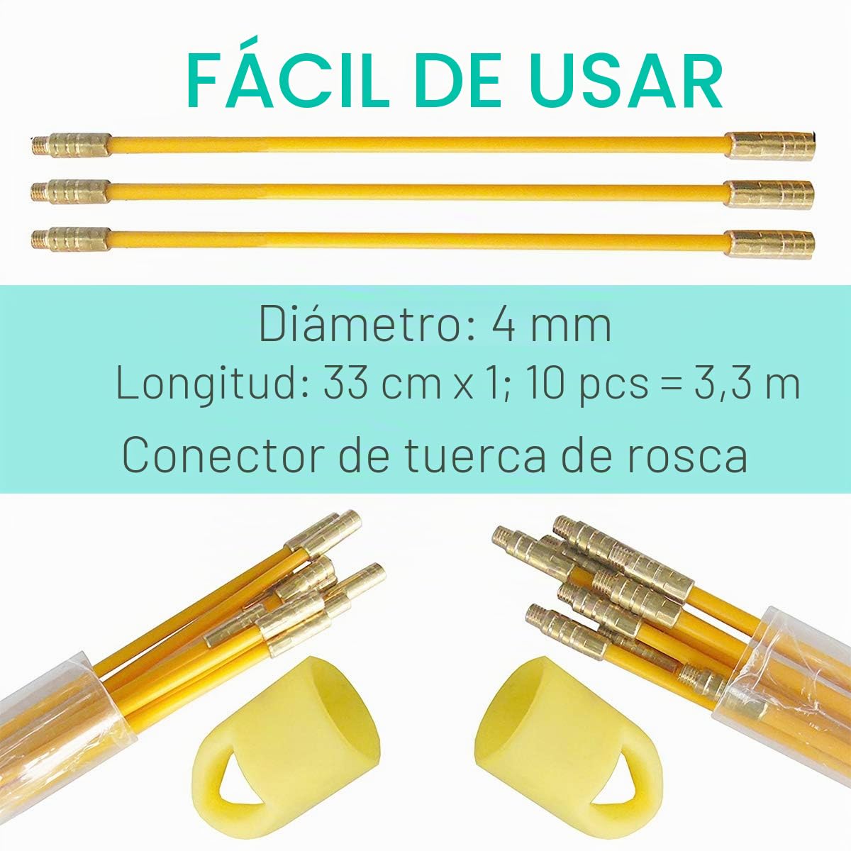 Akuoly Guia pasacables de fibra de vidrio 33cm x 10 Juego de varillas pasacables, amarillo