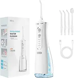 Irrigador Oral, 110-220V Irrigador Bucal com Quatro Modos de Limpeza, Irrigador Dental com Quatro Bicos Profissionais, Jato de Agua Bucal com Tanque de Agua de 300ML, IPX7
