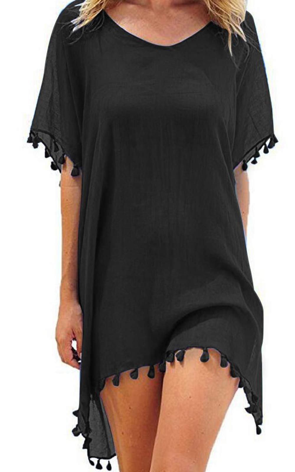 heekpek Vestido de Playa Traje de Baño Camisolas y Pareos Playero con Borla para Verano Bikini Cover up