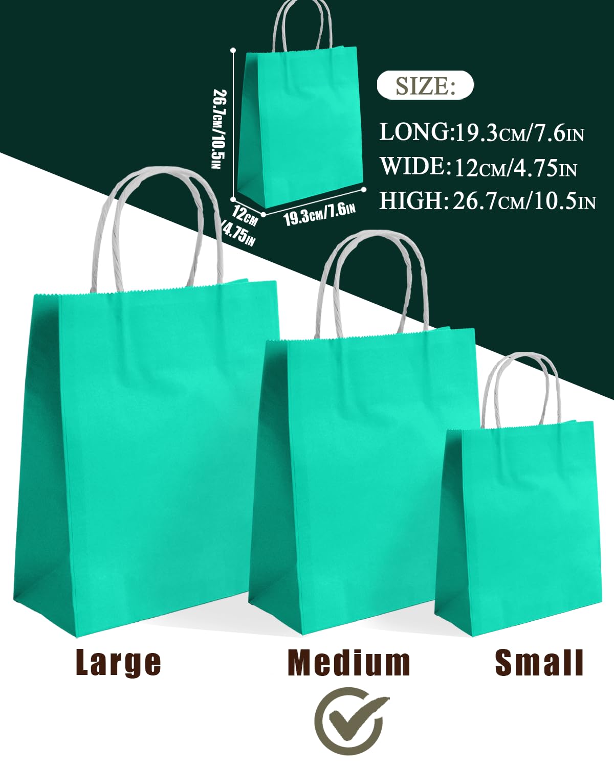 qiqee 30 sztuk średniej torby prezentowej z uchwytami luzem 28 x 12 cm x 20 cm torby na prezenty jasnozielone torby wielokrotnego użytku (średni rozmiar)
