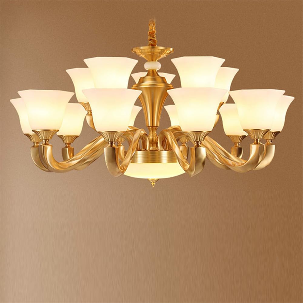 HXYSXHJUO American Brass Pendent Lamp European Luxurious Living Room Dining Bedroom Villa Hotel Sample Chandelier (A 15 Lights)