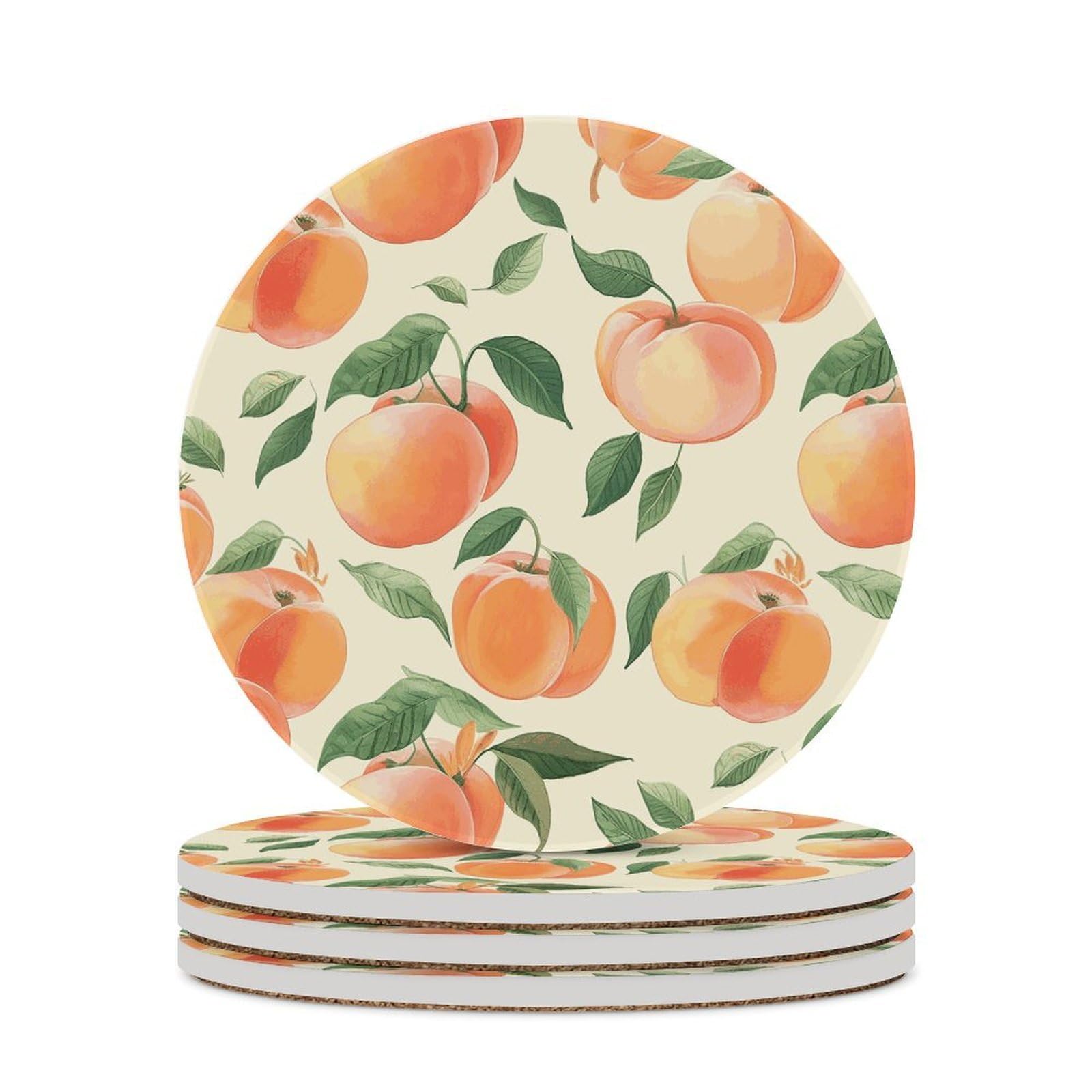 Peach Coasters for Drinks Absorbing Round Ceramic Stone Coaster with Cork Base Coffee Cup Beverage Table Cup Mat Modern Style Bar Coaster Set for Home Decor