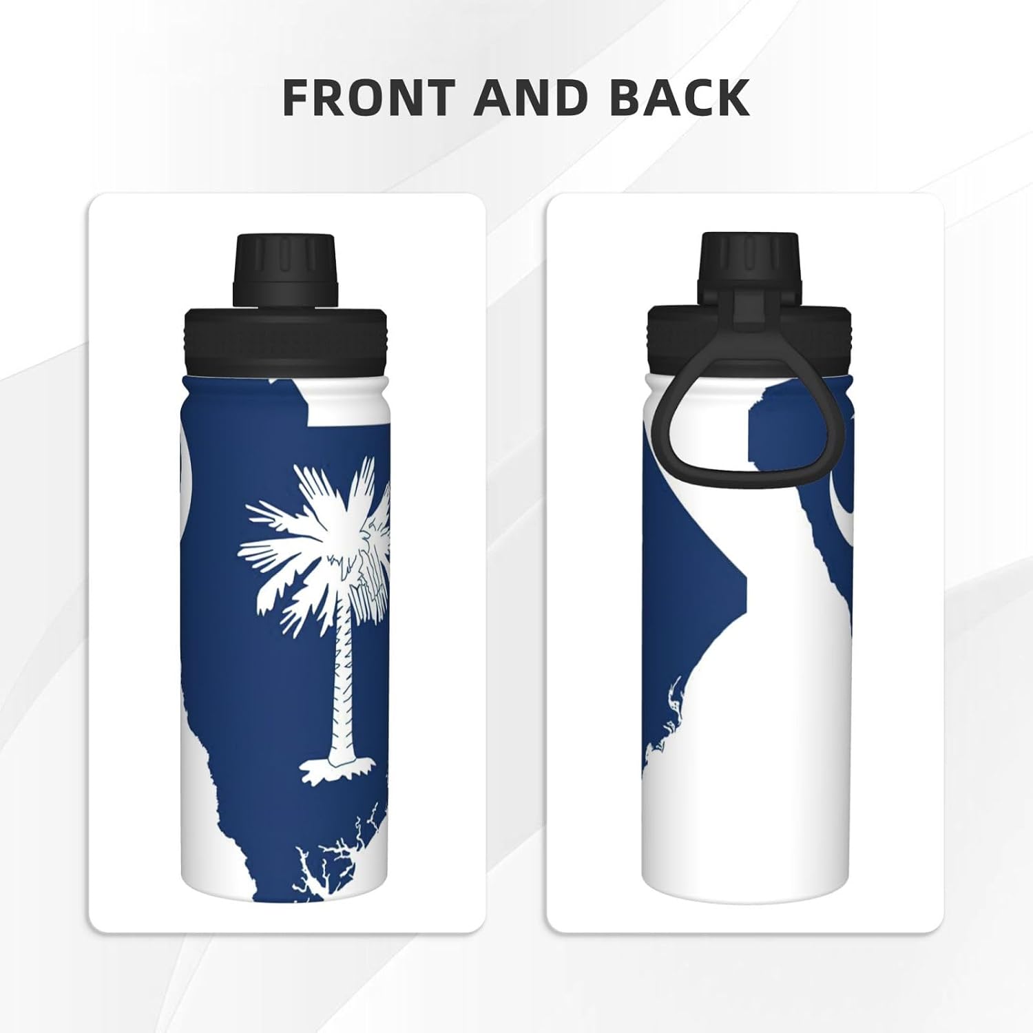 South Carolina Flag Map Printed Vacuum Insulated Water Bottle, 18OZ Stainless Steel Kettle, Single-Hand Operation Lid
