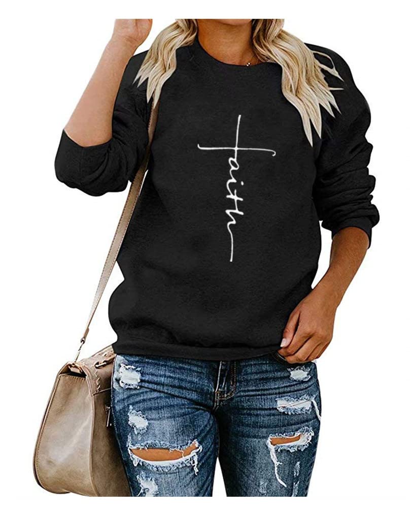 QrupoadWomen Faith Hoodie Sweatshirt Long Sleeve Oversized Cozy Fleece Pullover Tops with Pockets