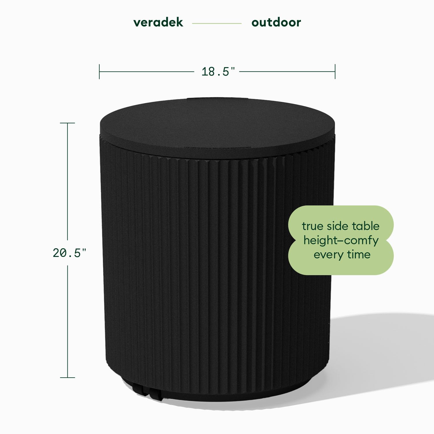 Veradek Outdoor Cooler Side Table - 2 in 1, Black, 21 inch: Black Fluted Surface