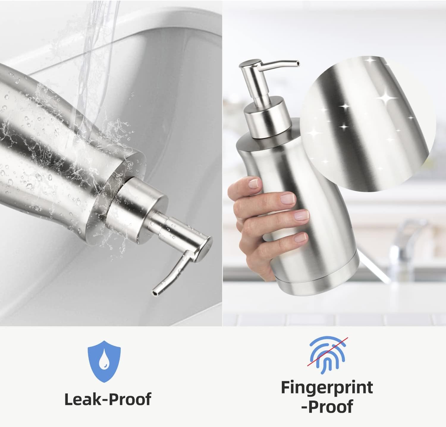 ARKTEK Soap Dispenser Stainless Steel 13.5 Oz - Liquid Hand Lotion Dispenser with Brushed Nickel Pump, Refillable Dishwashing Soap Dispenser Dish Soap for Kitchen, Bathroom, Countertop - Silver - Image 5