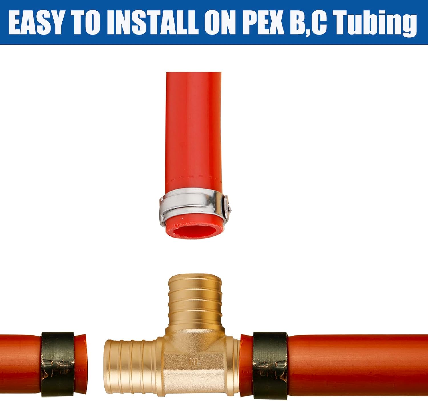 WHK 6 PACK PEX-B 1 inch X 1 Inch x 1 Inch Pex Tee Brass Adapter Crimp Pex Fittings