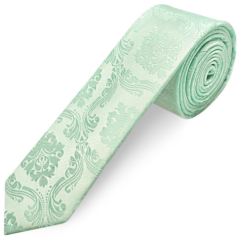 Ties R Us Boys Green Mint Paisley Skinny Tie