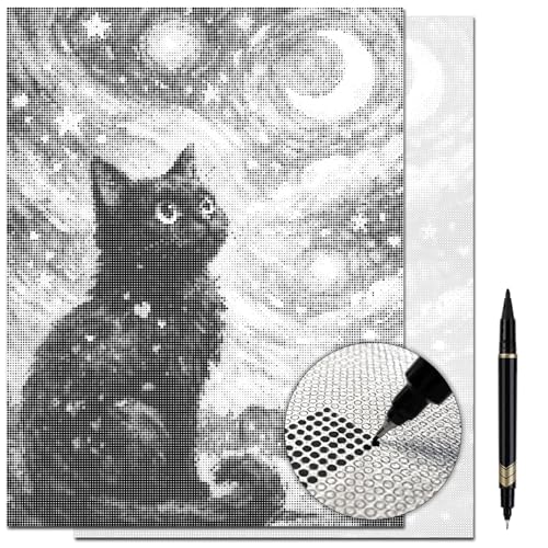 On The Dot Art—Dot Painting Kit for Adults|Starry, Starry Gato Black Cat & Moon 13x17 Canvas w/Dual-Tip Marker|Relaxing Art Activity Alternative to Diamond Painting|No Tiny Pieces,No Mess Great Gift