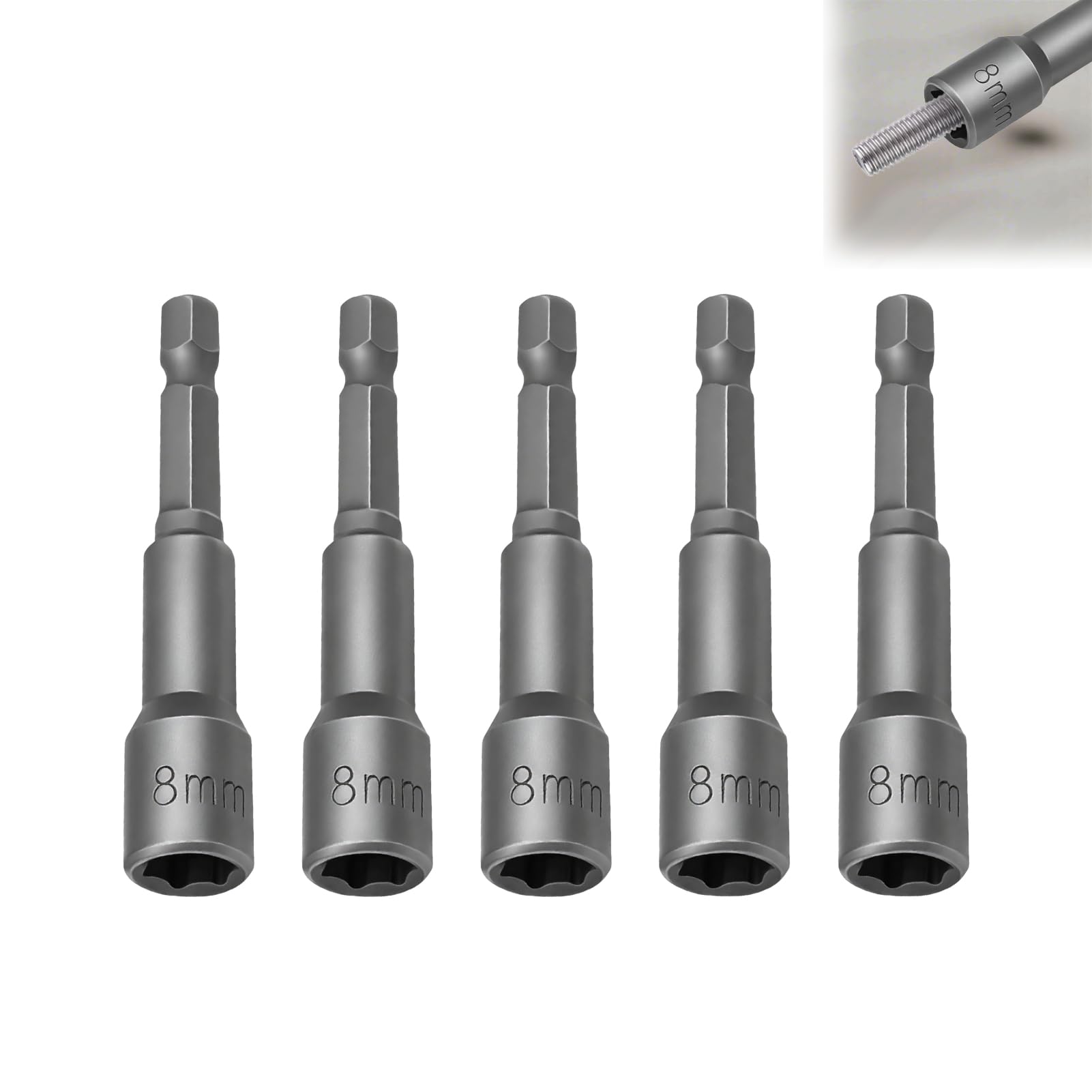 5 PCS 8mm hex bit, 1/4" Quick, Change Hex Shank 8mm Magnetic Nut Setter Driver Drill Bit, 65mm Chrome Vanadium Steel Power Nut Driver for Drill, Impact Driver, Screw Gun, Woodworking, DIY