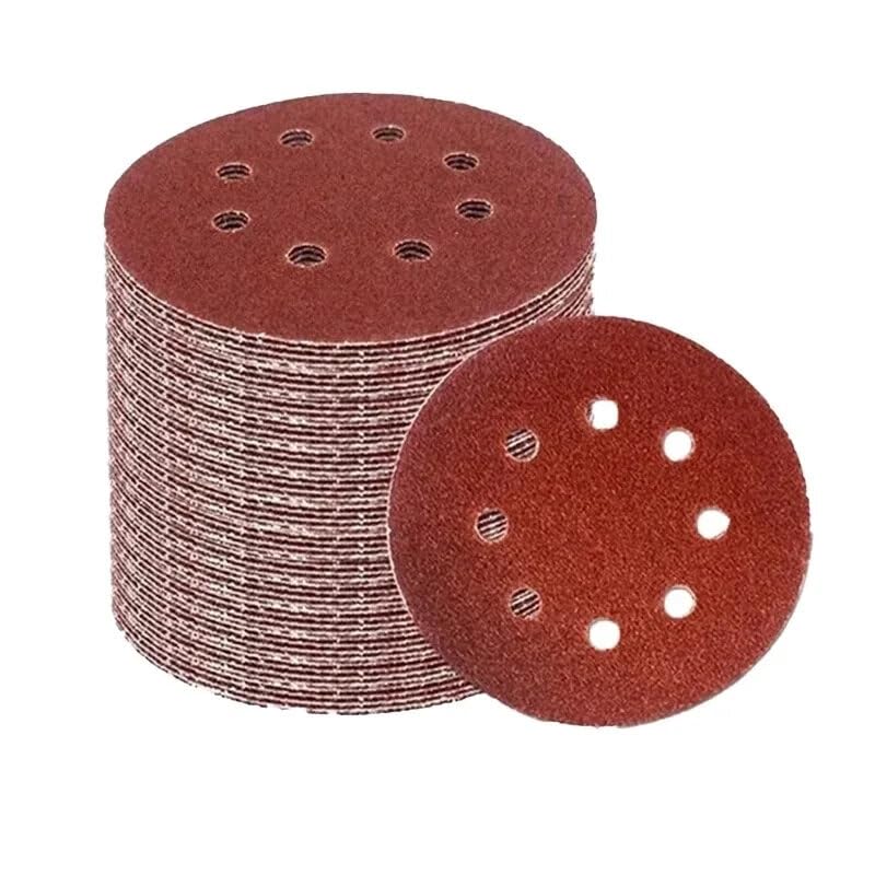 VIDOO Papier Ścierny Okrągły 125mm 5 Cali 8 Otworów Tarcze Szlifierskie na Rzep dla Polerowania Metalu Drewna i Usuwania Rdzy-100Pcs #180