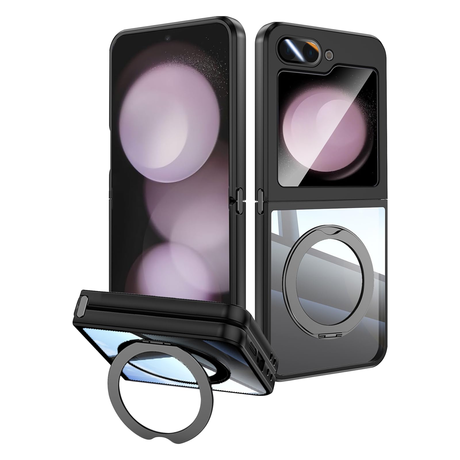 Vanki für Samsung Galaxy Z Flip 5 5G Hülle Kompatibel mit Mag-Safe mit Ständer Z Flip 5 Handyhülle Magnetisch mit 360°Ring Ständer Transparente Sturzschutz für Samsung z filp 5 schutzhülle (Schwarz)