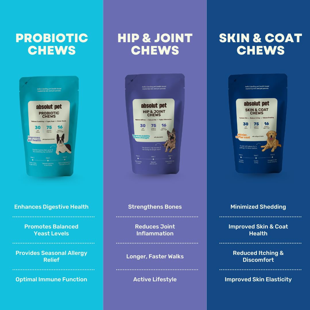 Absolut Pet Dog Chews Combo, Probiotic, Hip Joint, Skin Coat | 90 Chews 1