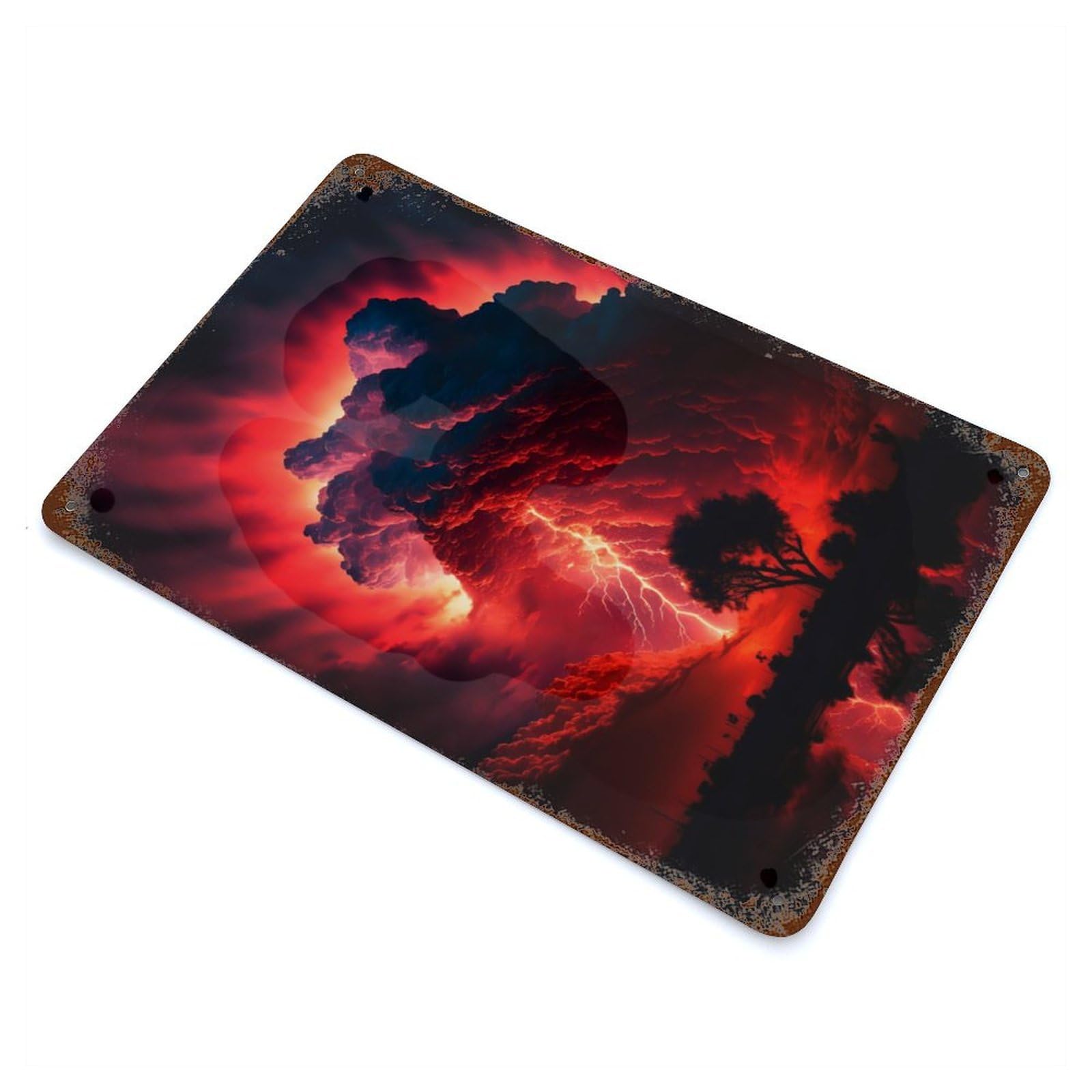 Red Apocalypse Storm Rust Effect Tin Sign 11.8"x7.9", Novelty Wall Decor for Garage, Pub Or Kitchen