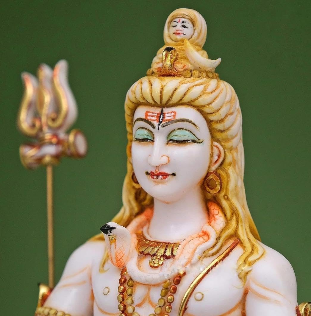 Archna Handicraft Polyresin Shiv Ji Murti For Pooja Lord Shiva Statue Figurines Idol Mahadev Sculpture (10.5 Inches, 1760 Gram, Fantasy, White, Gold) - Image 3 thumbnail