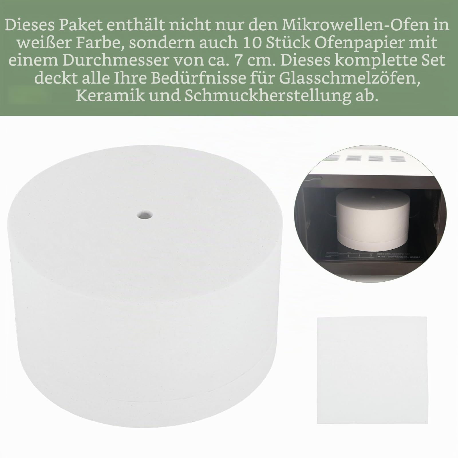 Großer Mikrowellenofen für Glasschmelzen, Ton, Keramik, mit 10 Blatt Ofenpapier, Glasschmelzung, Bastelbedarf, Schmuckherstellung, Sicherungen, Arbeiten, Anfänger