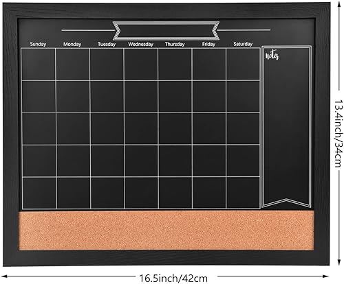 Miniatura 2 de TORASO Pizarra magnética con calendario y corcho, 13 x 17 pulgadas, combinación de pizarra de tiza y tablero de anuncios, pizarra con marco de