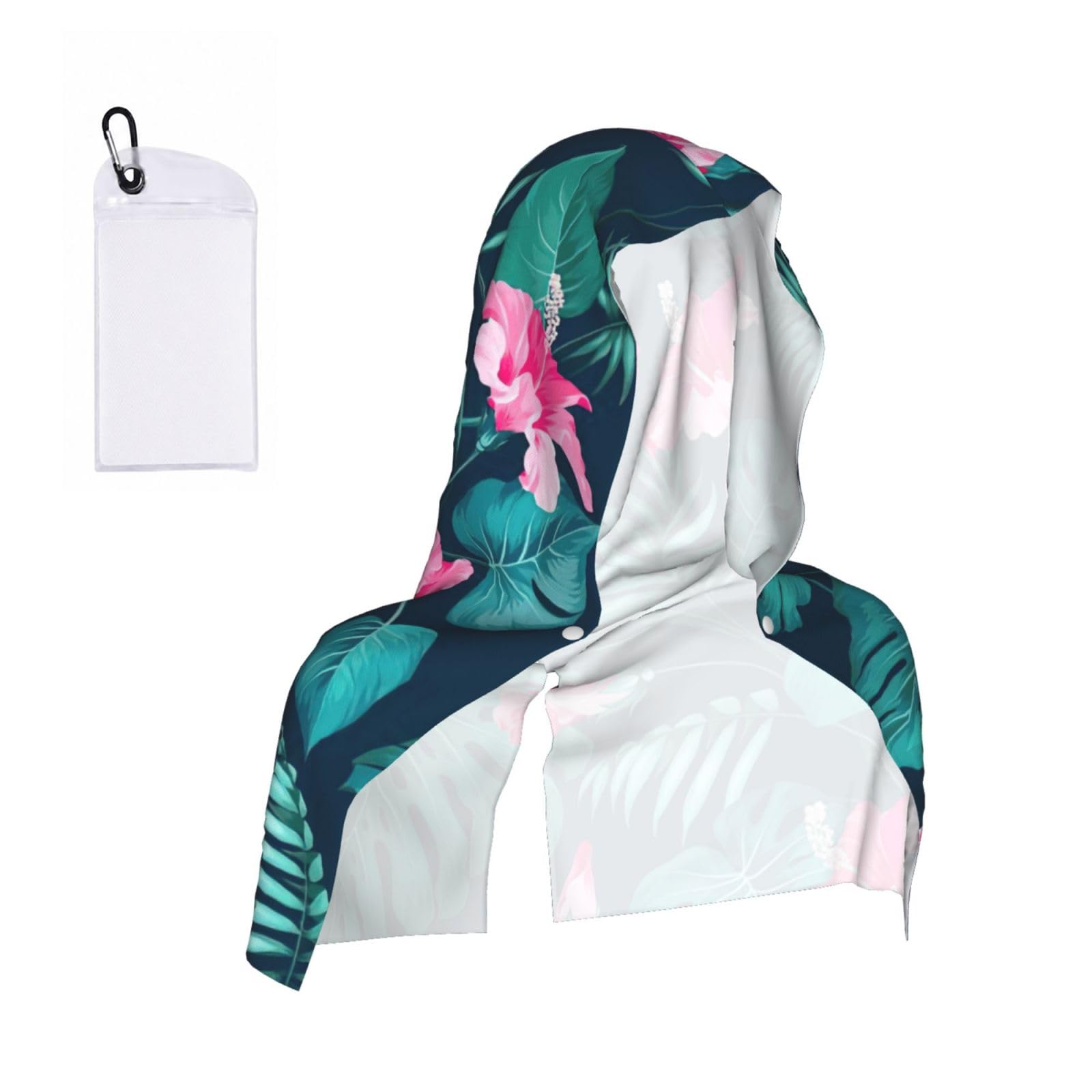 DUWAA Hawaii Pink Flower Print Cooling Hooded Sports Towel, 30×60cm Quick Drying Summer Cool Head Wrap For Neck And Face