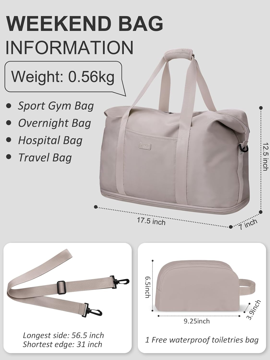 Expandable Travel Duffle Bags Weekender Overnight Bags for Women Men Hospital Bag for Women Labor Delivery with Toiletry Bag Waterproof - Image 3
