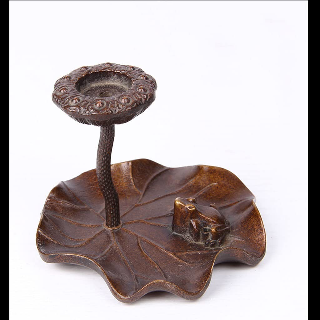Quemador de incienso de reflujo, diseño de hoja de loto de latón, 7,2 x 4 x 9,5 cm, crea un fascinante efecto de cascada
