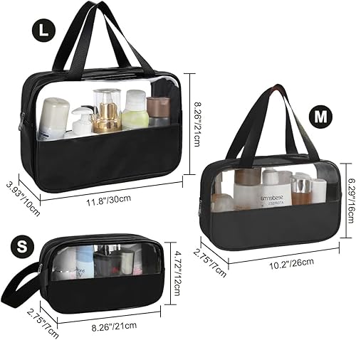 Miniatura 2 de Bolsa de cosméticos transparente de 3 piezas, bolsa de maquillaje de retazos de viaje impermeable, bolsa de artículos de tocador con asa de